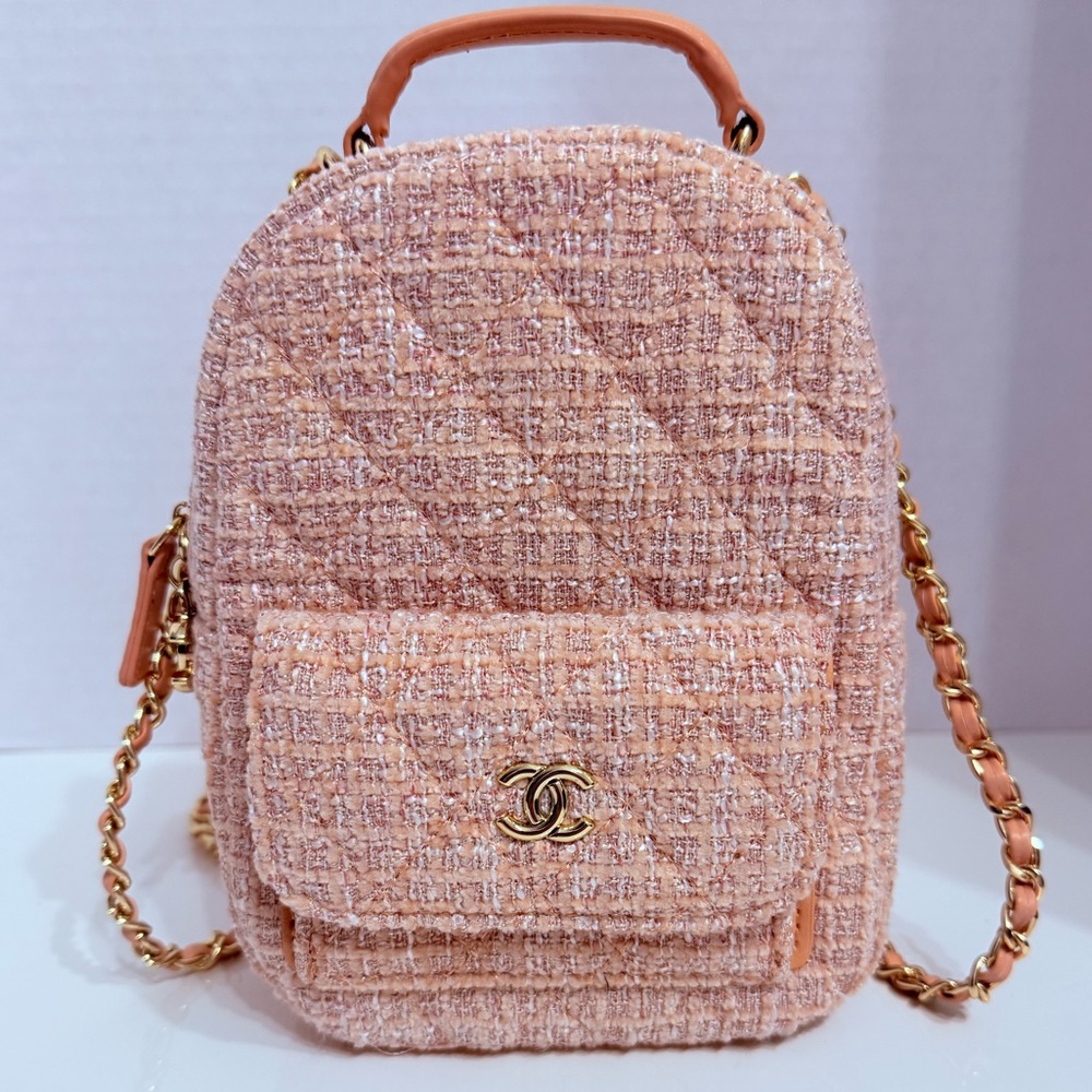 Tweed Mini Backpack in Pink and Gold